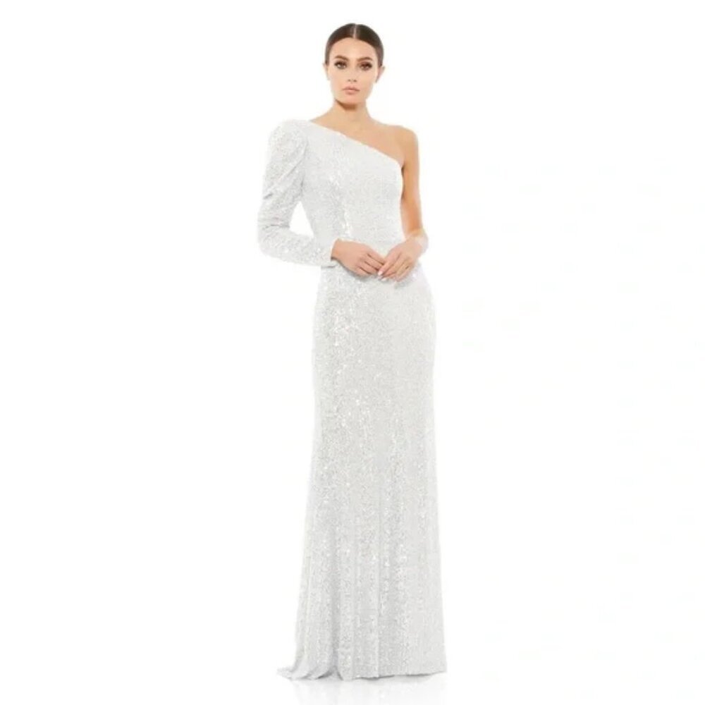 NWT MAC DUGGAL SEQUINED ONE SHOULDER TRUMPET GOWN 26591